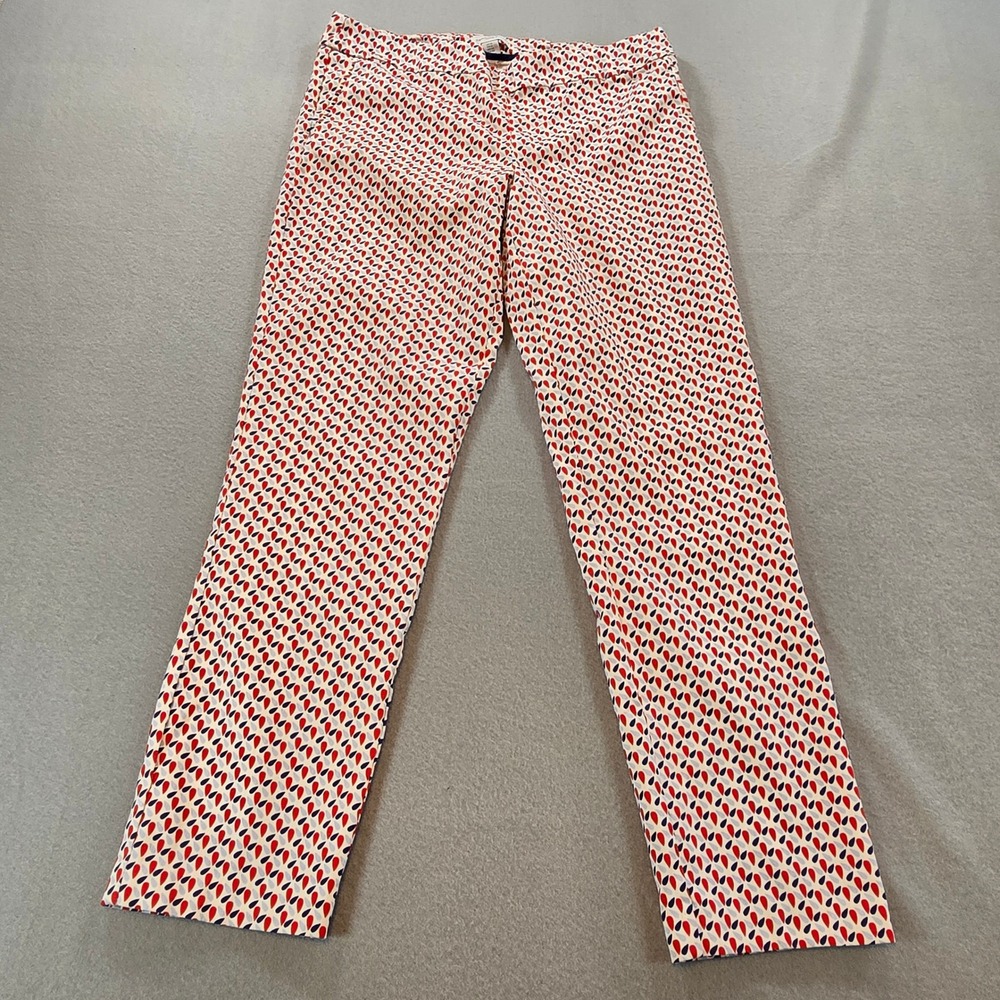 Carolina Belle Montreal Straight Leg Pants Womens 10 Red Navy Geometric Print